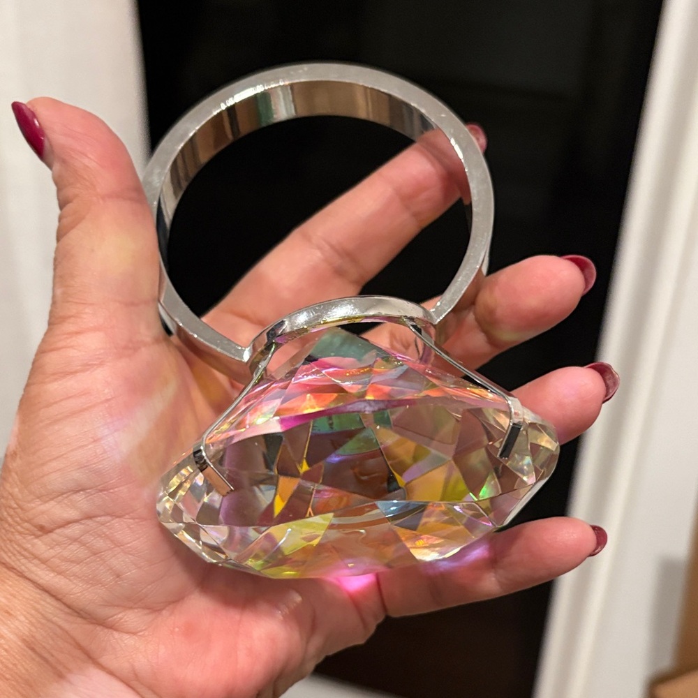 Large Faceted Crystal Ring napkins holder  4 1/2 x 3 1/2 heavy